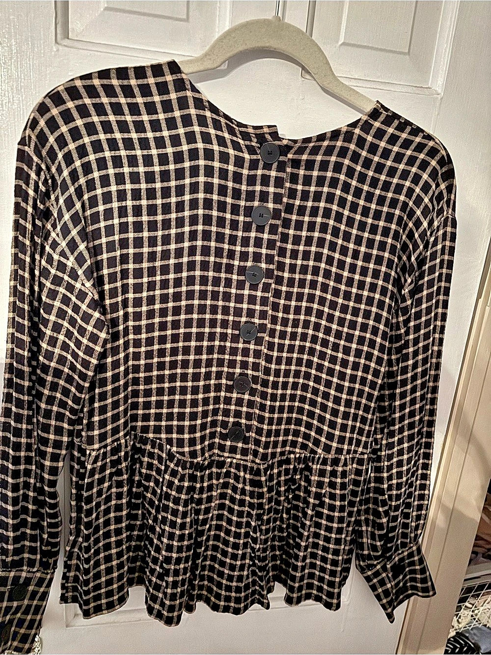 Madewell Plaid Peplum Blouse in Black & Tan Size XS - Picture 2 of 3